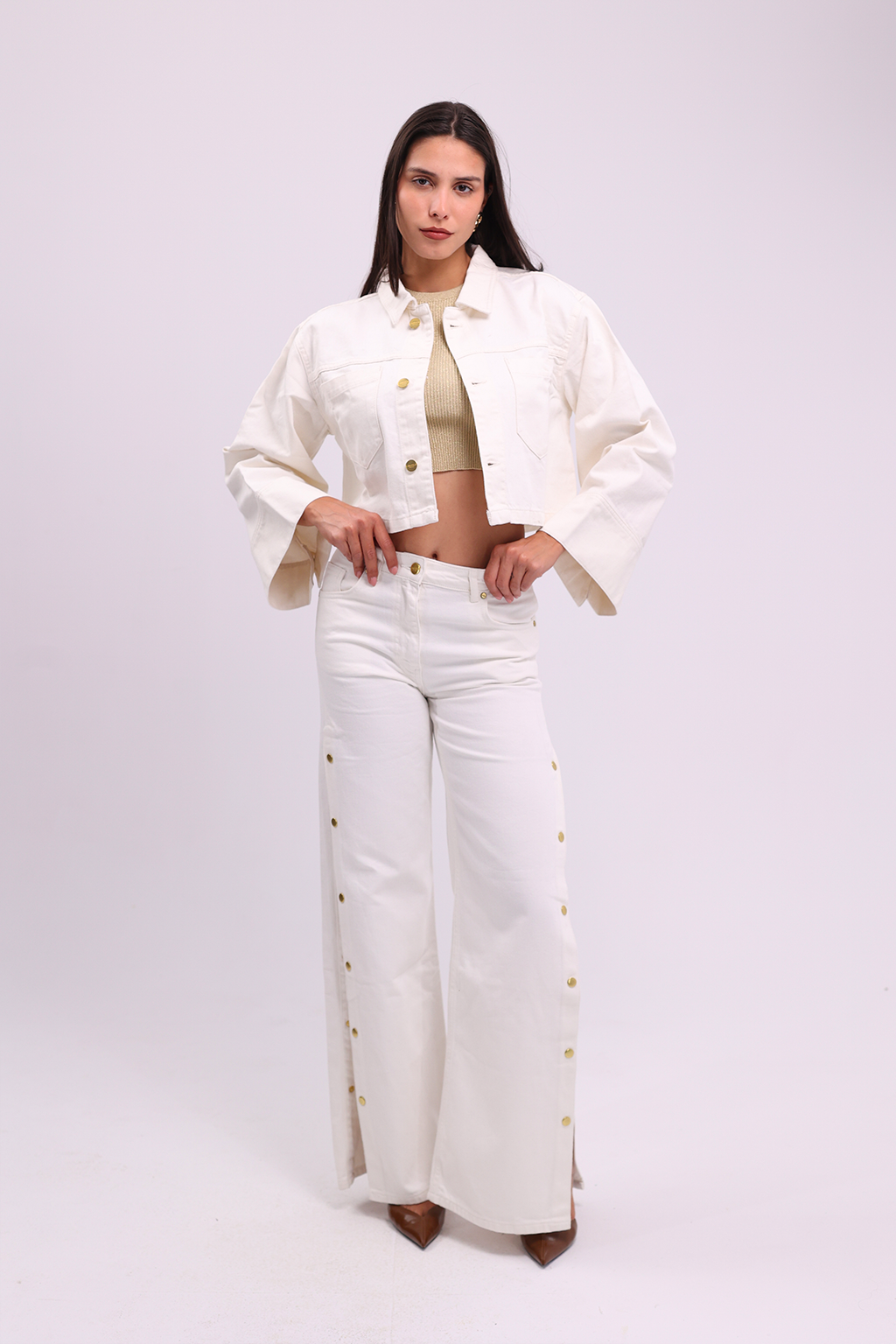 Crème Cropped Denim Jacket
