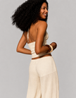 Off White Ribbed Halter Top with Bead Detail Straps
