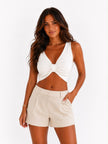 White Knit Twist Front Crop Top