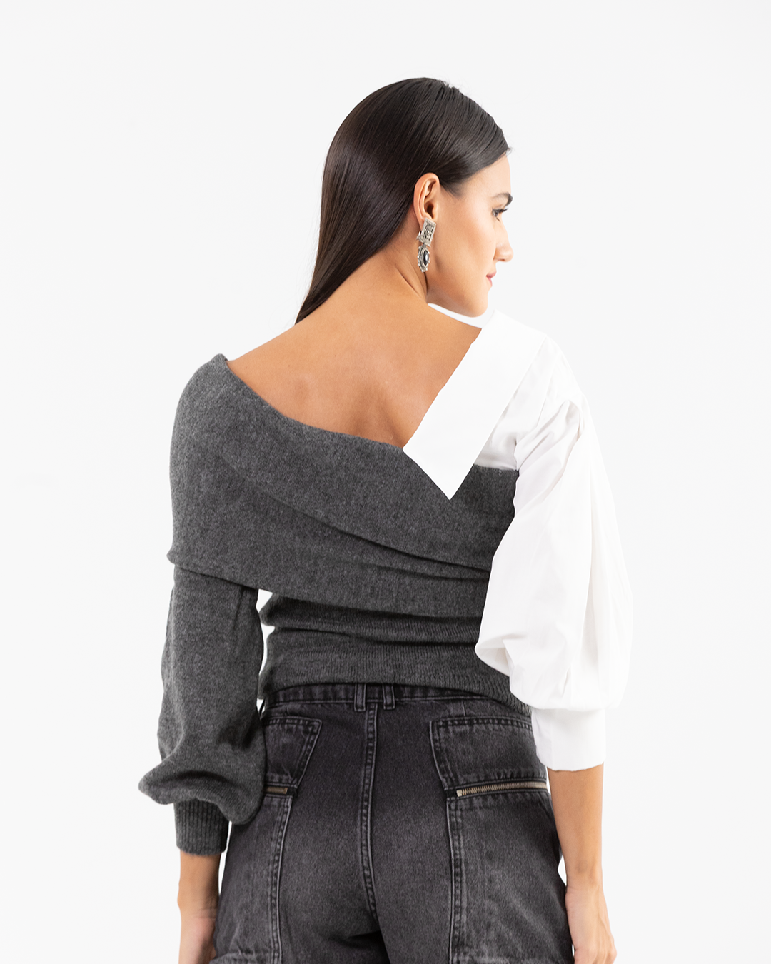 Dark Grey Layered Collar Knit