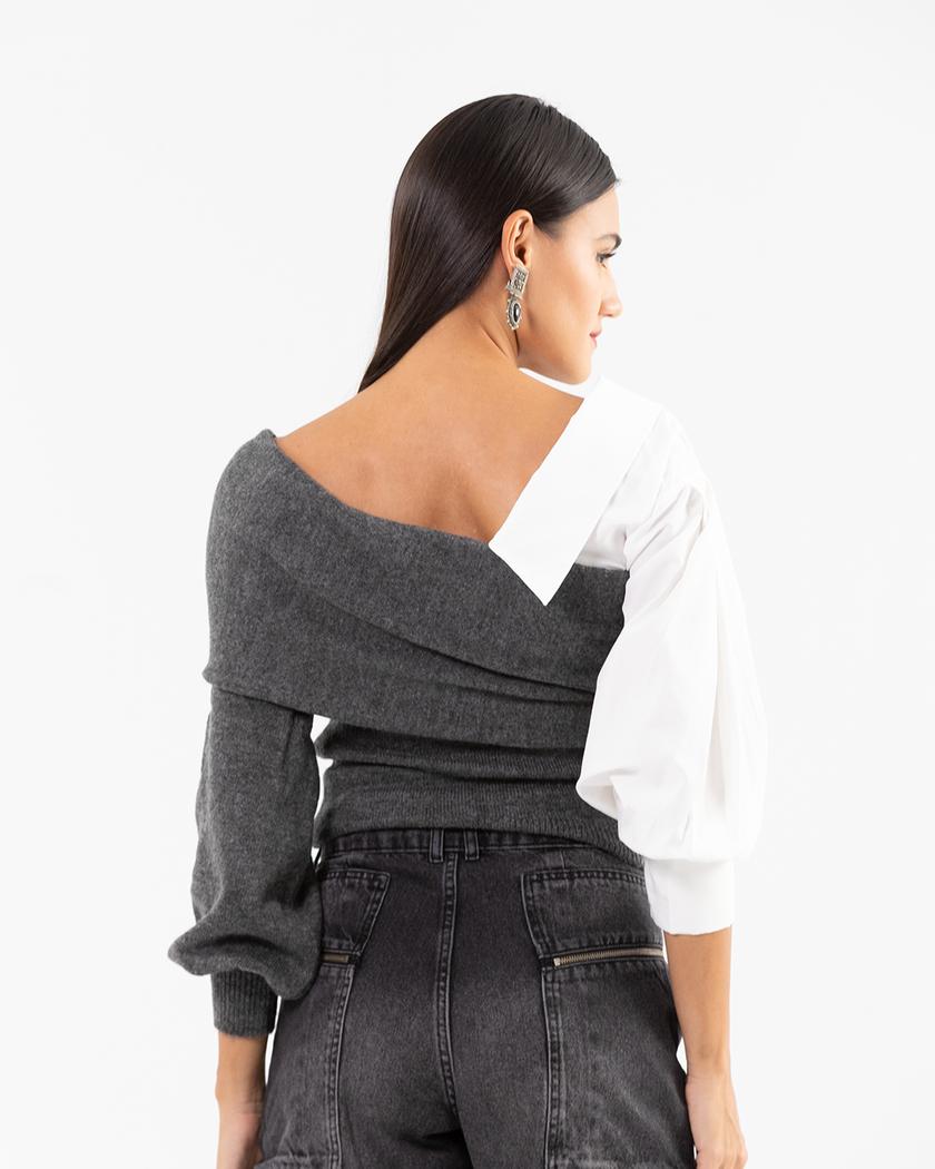 Dark Grey Layered Collar Knit