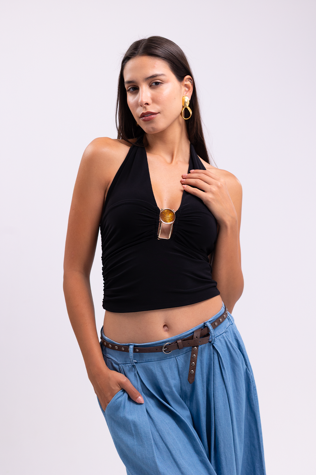Palazzo Denim Effect Pants