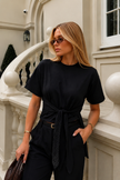Black Bicycle Neck Tie Detail Blouse