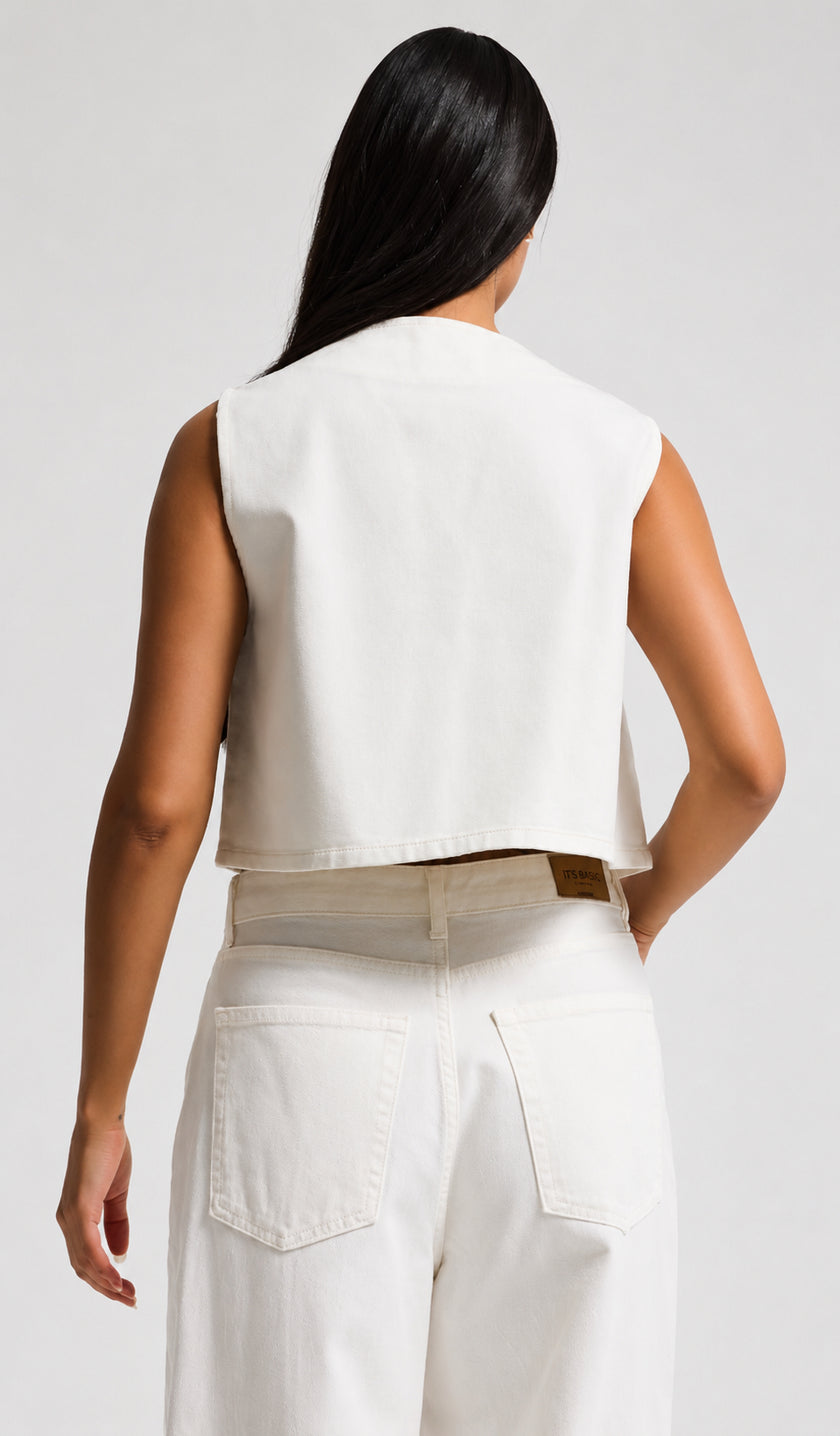 White Denim Vest with Eyelet Detail