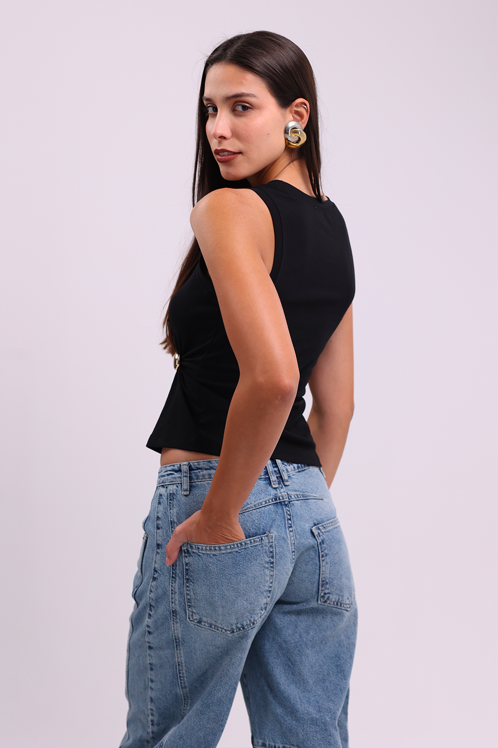Black Button Tank Top