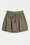 Olive Puff Mini Skirt with Thin Beaded Belt