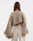 Greige Fringe Sleeve Pullover