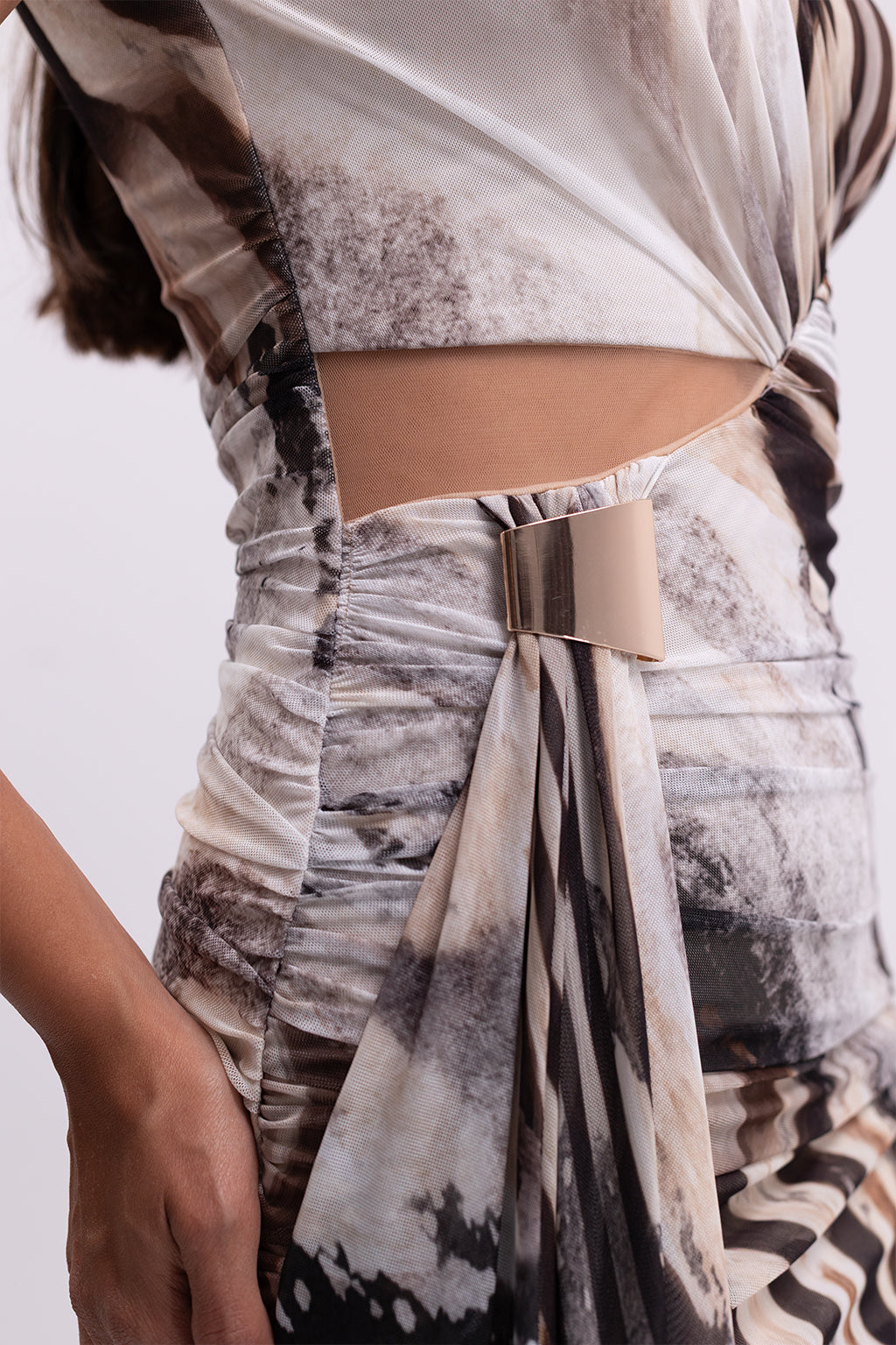 Earth-Tone  Rushed Detail Dress