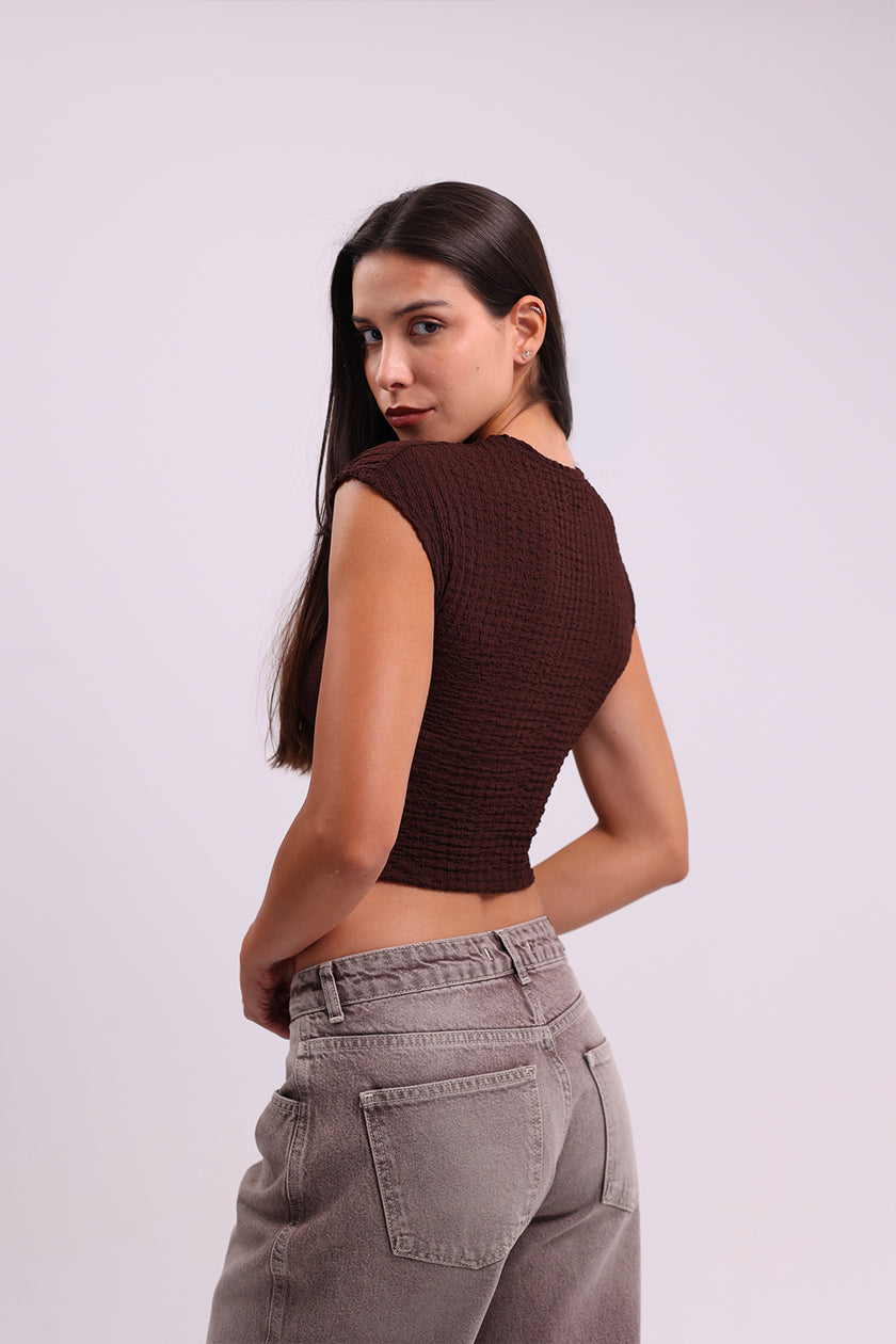 Brown Noir Crew Neck Top