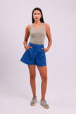 Cafe Shiny Look Crew Neck Tank Top
