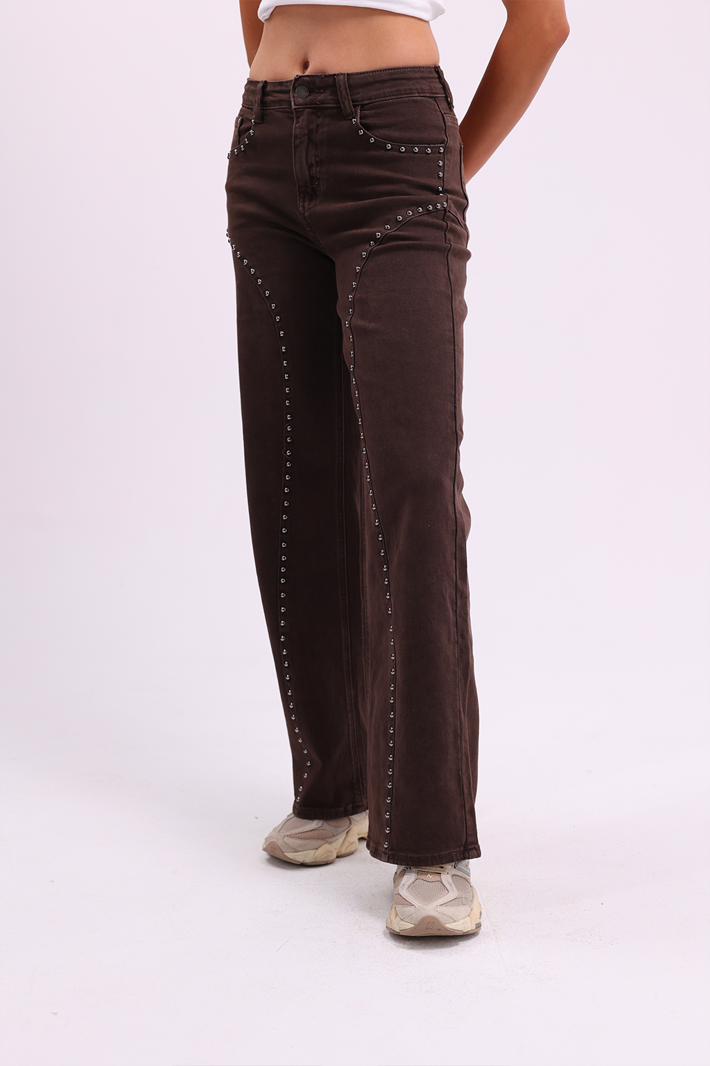 Studded Detail Brown Jeans