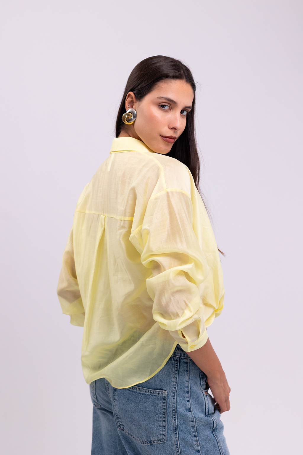 Lemon Sheer Button-Up Blouse
