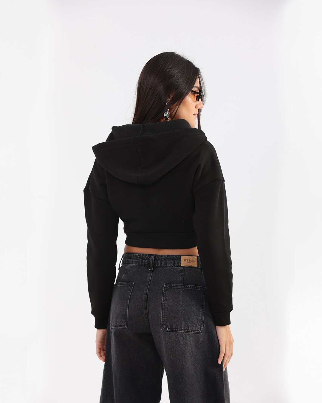 Cropped Black Corset Style Zip-up Hoodie