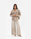 Beige Textured Knot Cardigan