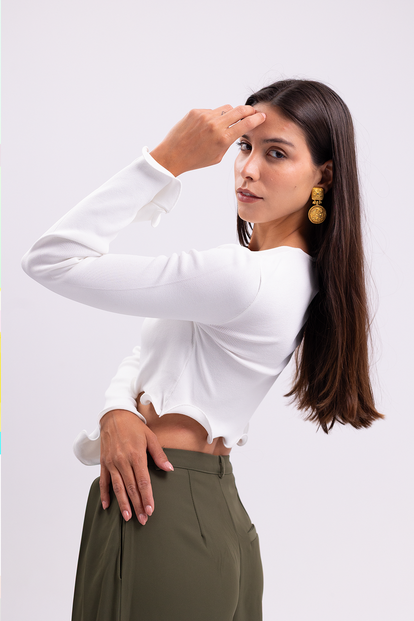 Crew Neck Knit Ecru Blouse