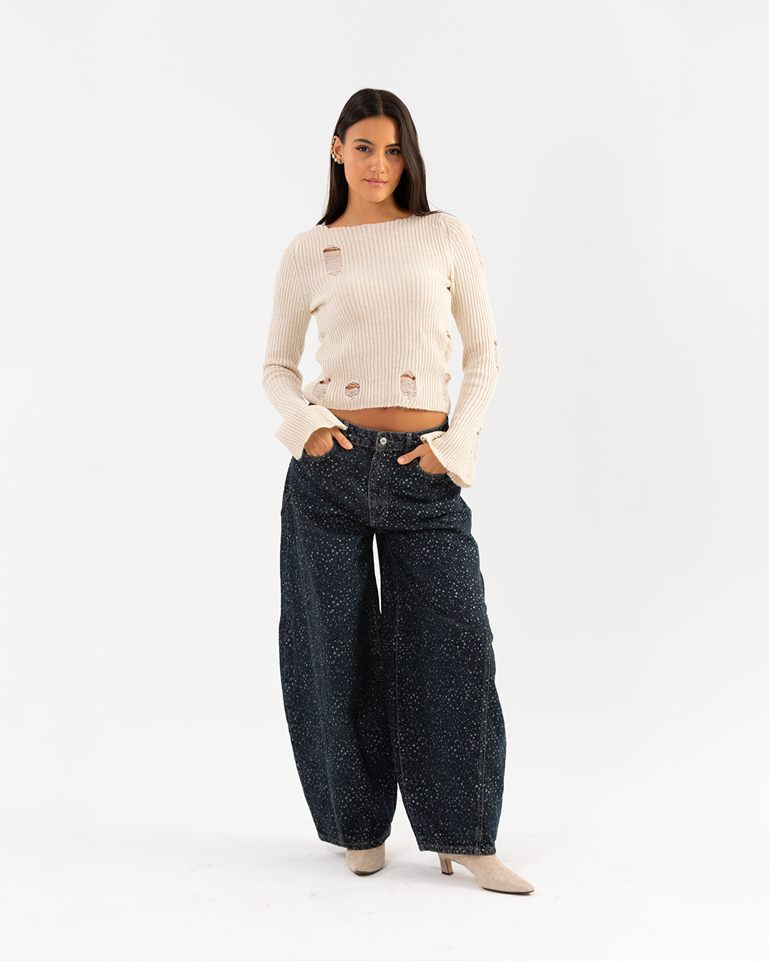 Crème Ribbed Knit Sweater