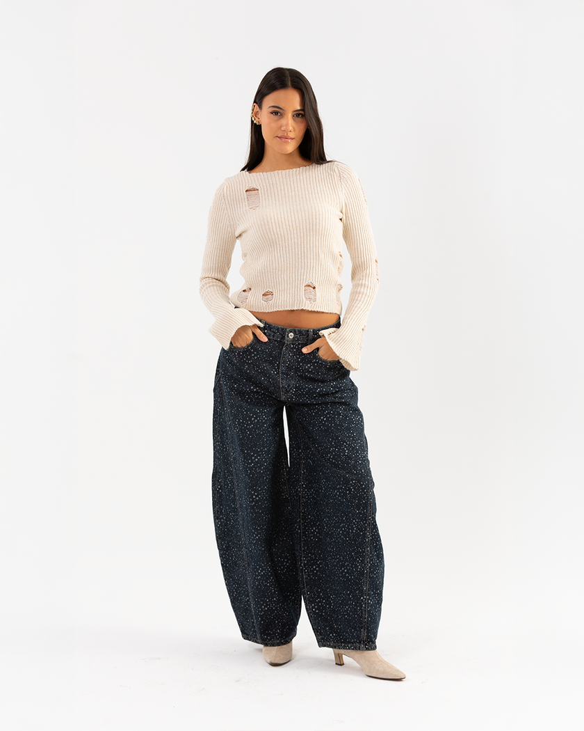 Crème Ribbed Knit Sweater