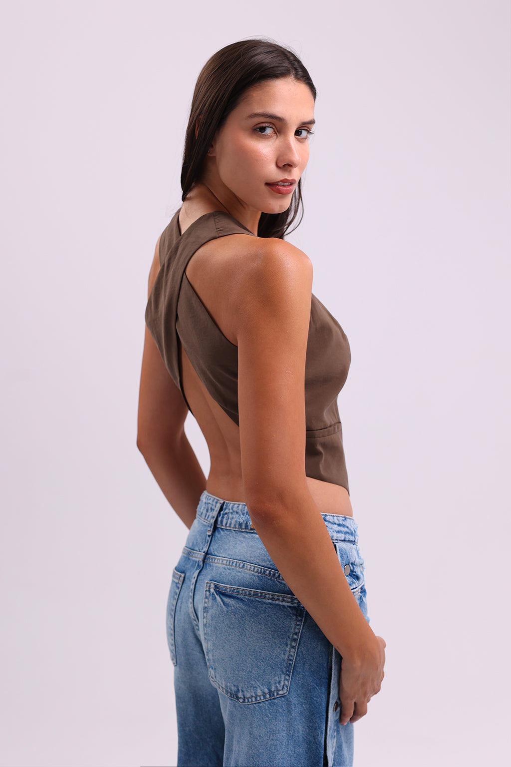 Buttoned Wide Leg Jeans