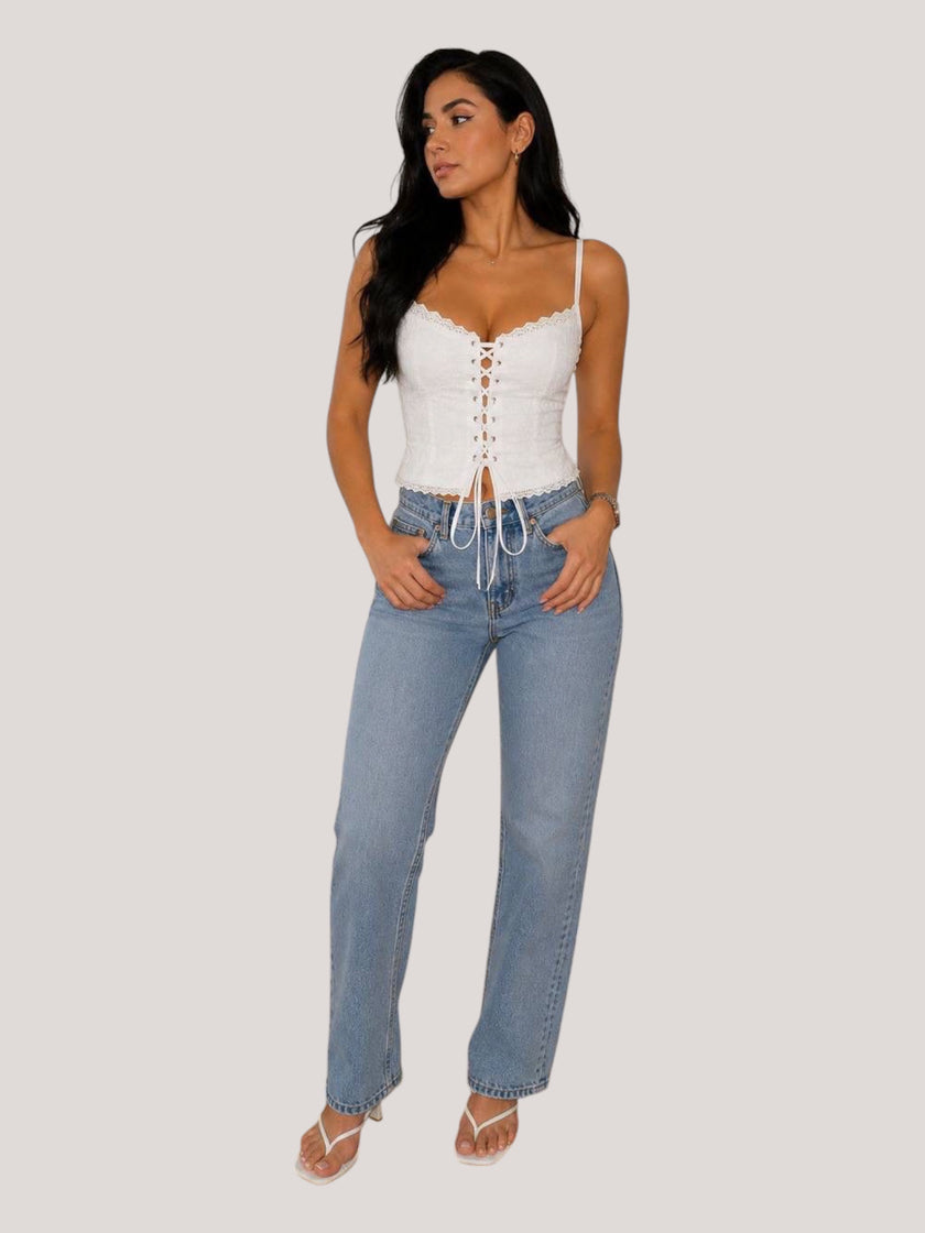 Cotton Lace-Up Bustier Top