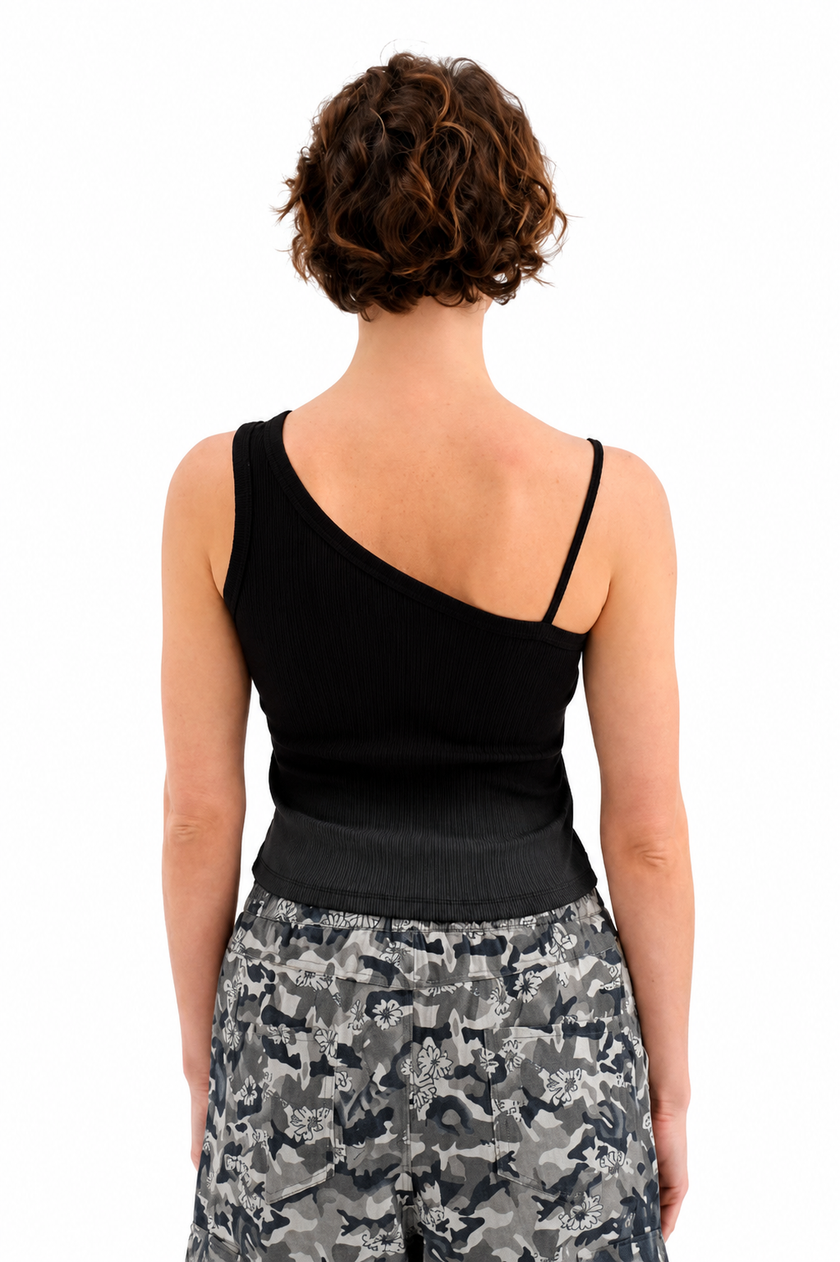 Black & Grey Ombre One Shoulder Top
