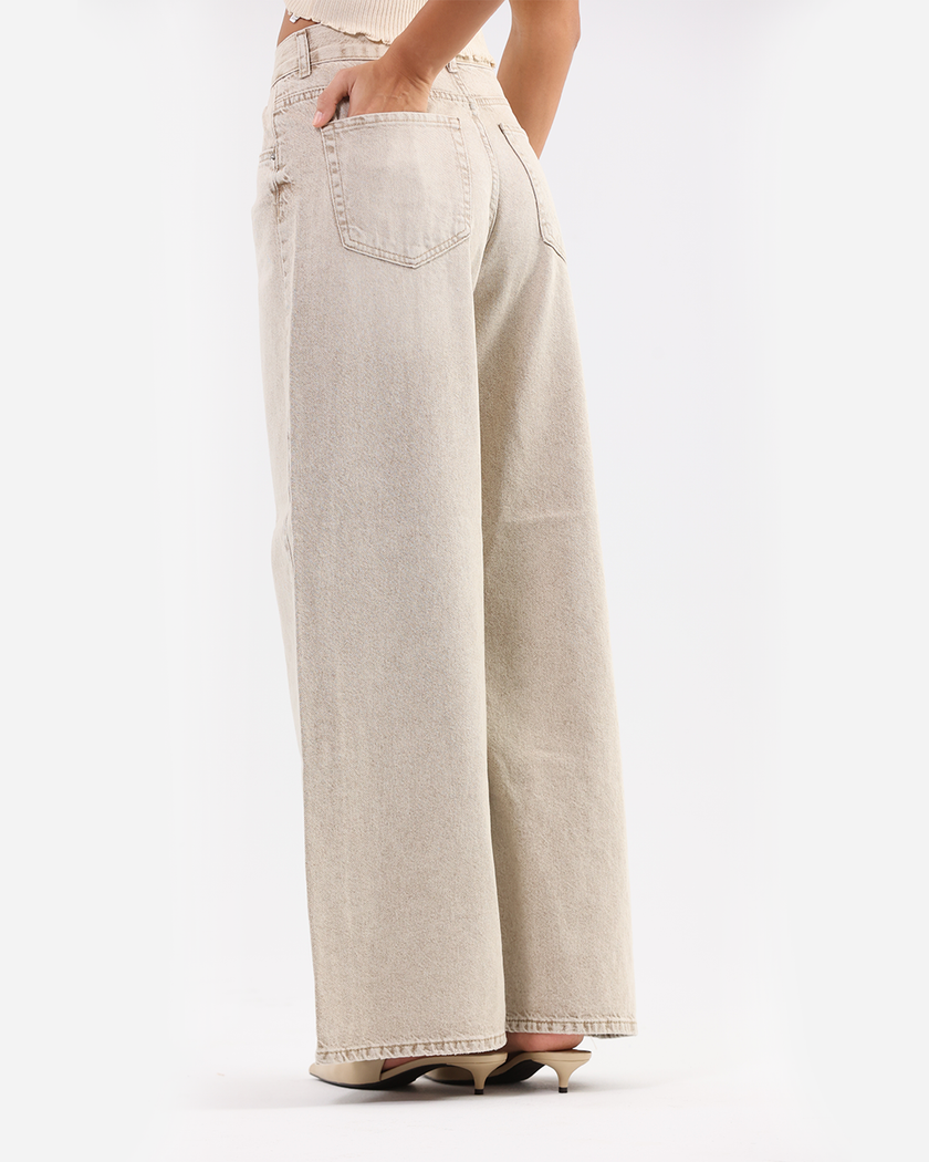 Wide-Leg Jeans Crème Vintage Wash