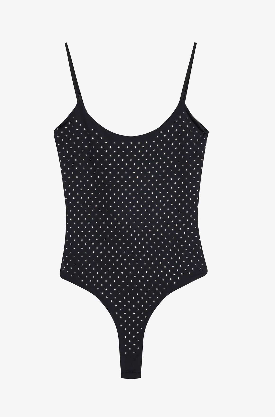Black Bodysuit with Rhinestones Detail