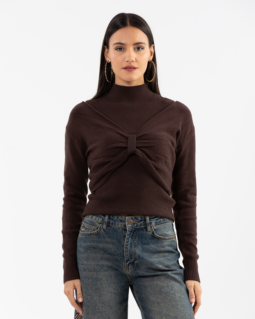 Brown Bow Layered Two-Piece Knit Pullover