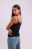 V-Neck Double Strap Black Top