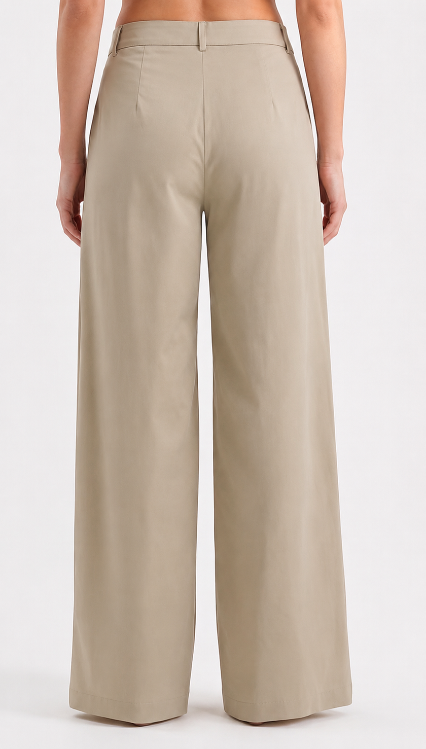 Wide Leg Trousers in Beige with Pleat Detail