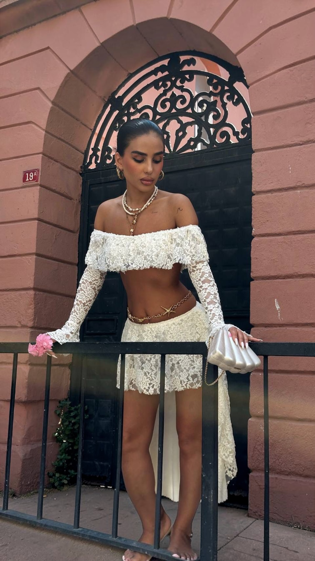 Two Piece Set In Cream - CropTop & Ruffle Skirt
