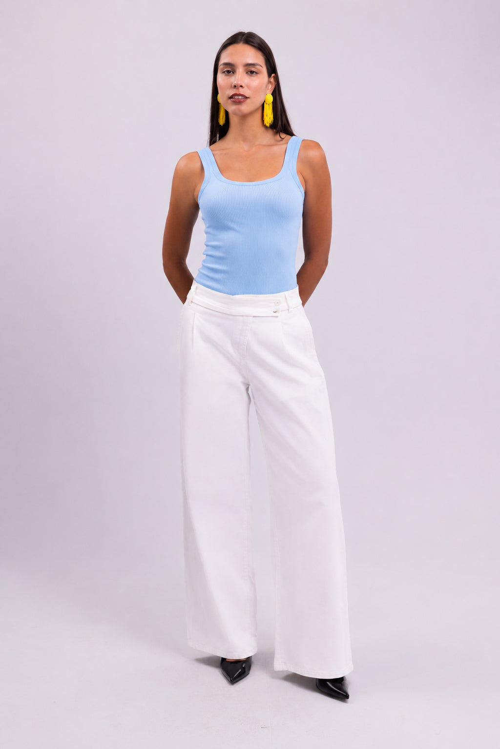 Blue Sheer Trim Tank Top