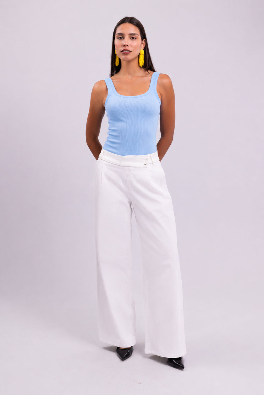 Blue Sheer Trim Tank Top