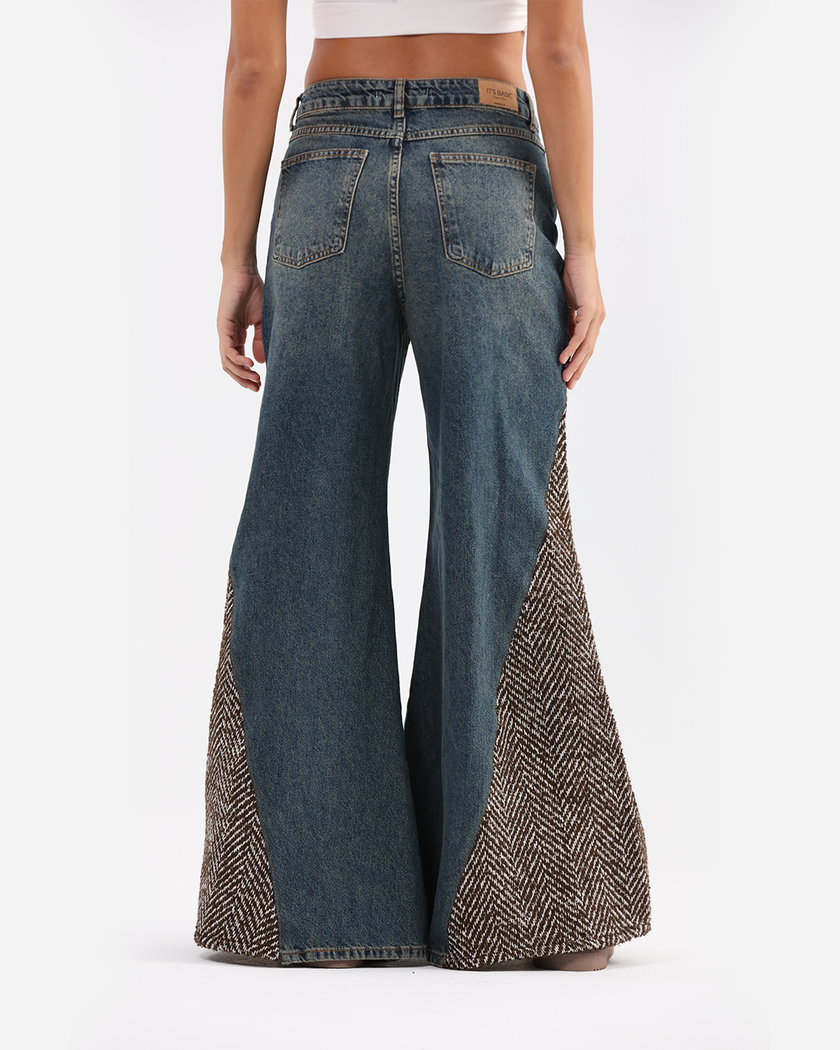 Two Tone Wide-Leg Jeans