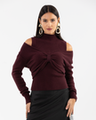 Burgundy Bow Layered Two-Piece Knit Pullover