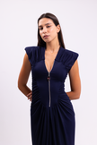 Ruched Deep V-Neck Maxi Dress