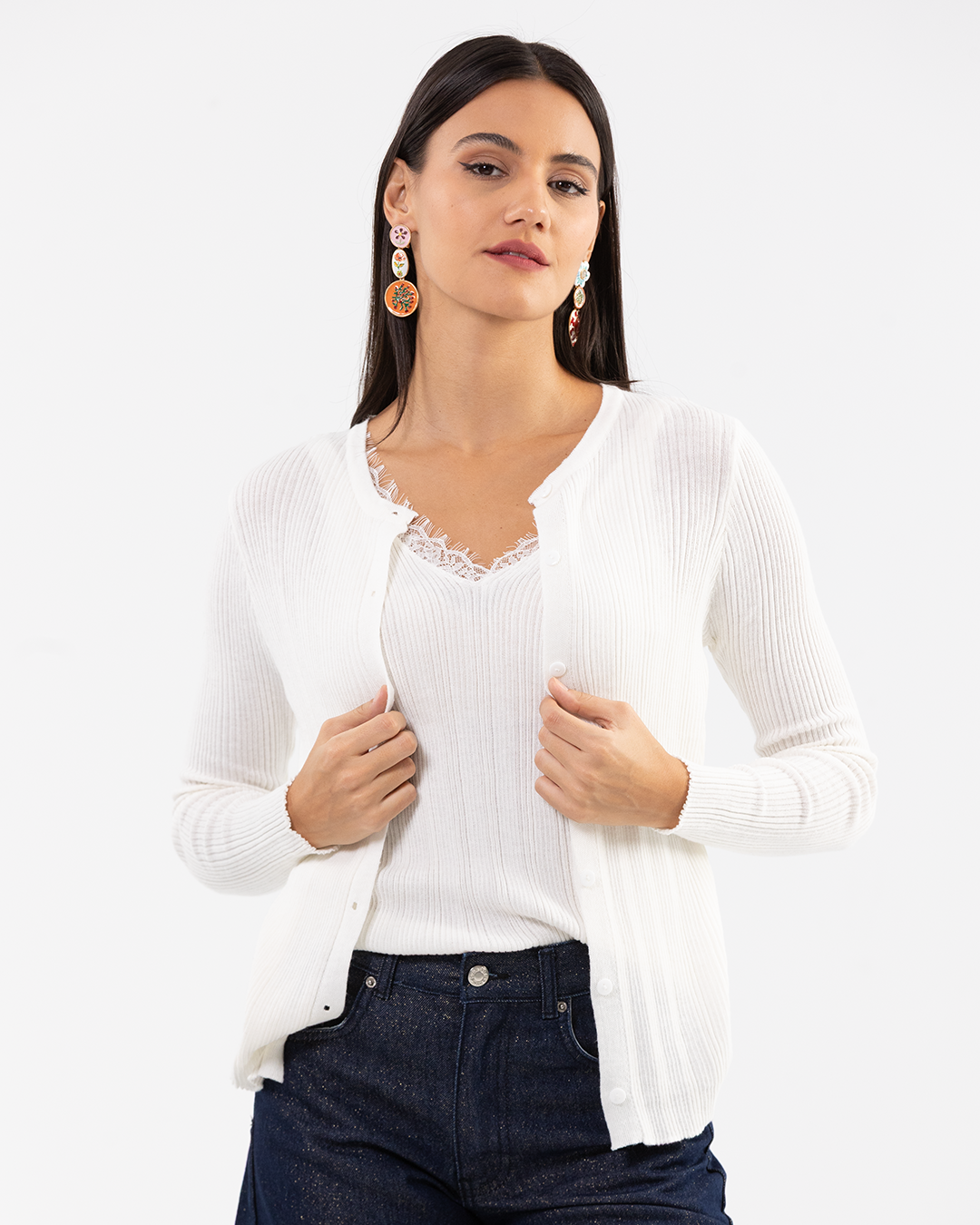White 2-in-1 Lace Trim Knot Top