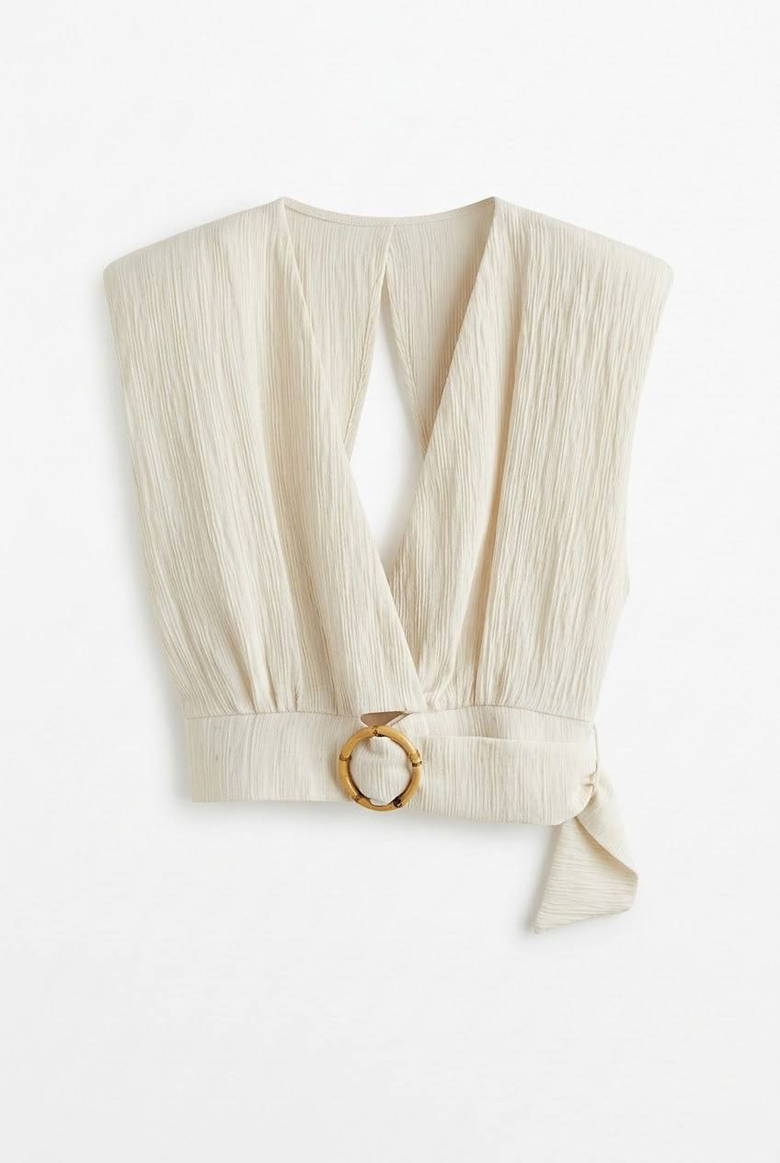 V-Neckline Top with Wood-Look Ring