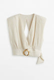 V-Neckline Top with Wood-Look Ring