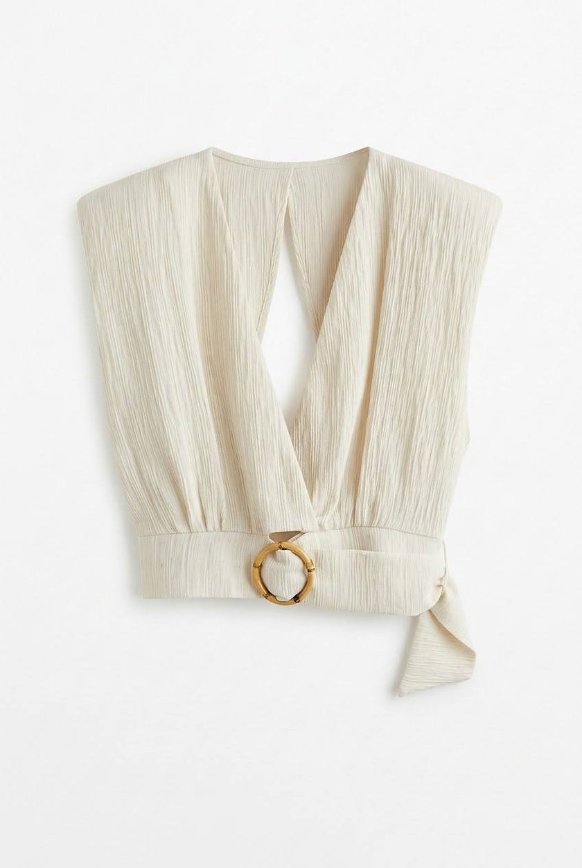 V-Neckline Top with Wood-Look Ring