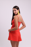 Thin Strap Denim Textured Coral Blouse