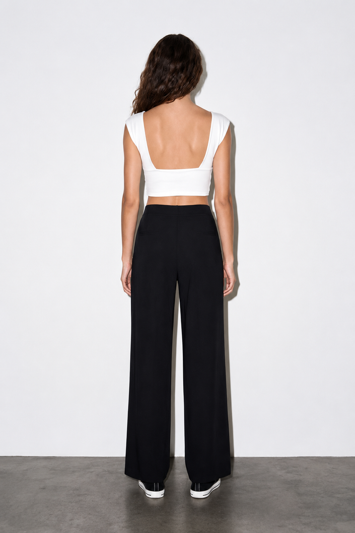 White Deep V Neck with Front Twist Detail