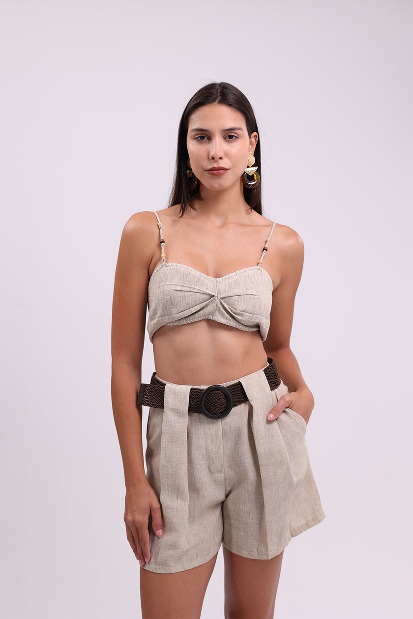 Crop top Beige with Beads