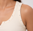 Creme Ribbed Top with Metal Button Detail