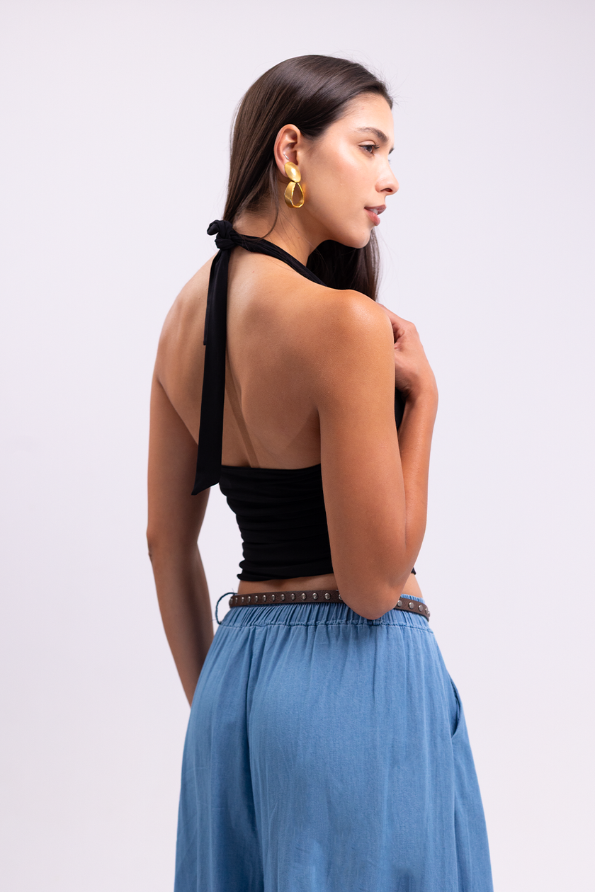 Deep V Hatler Detail Blouse