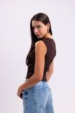 Brown V-Top with Gold Buttons