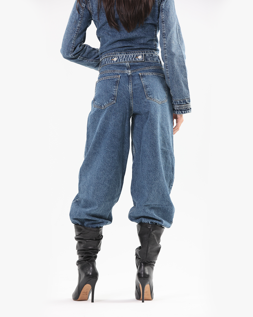 Blue Denim Balloon with Cinched Ankles