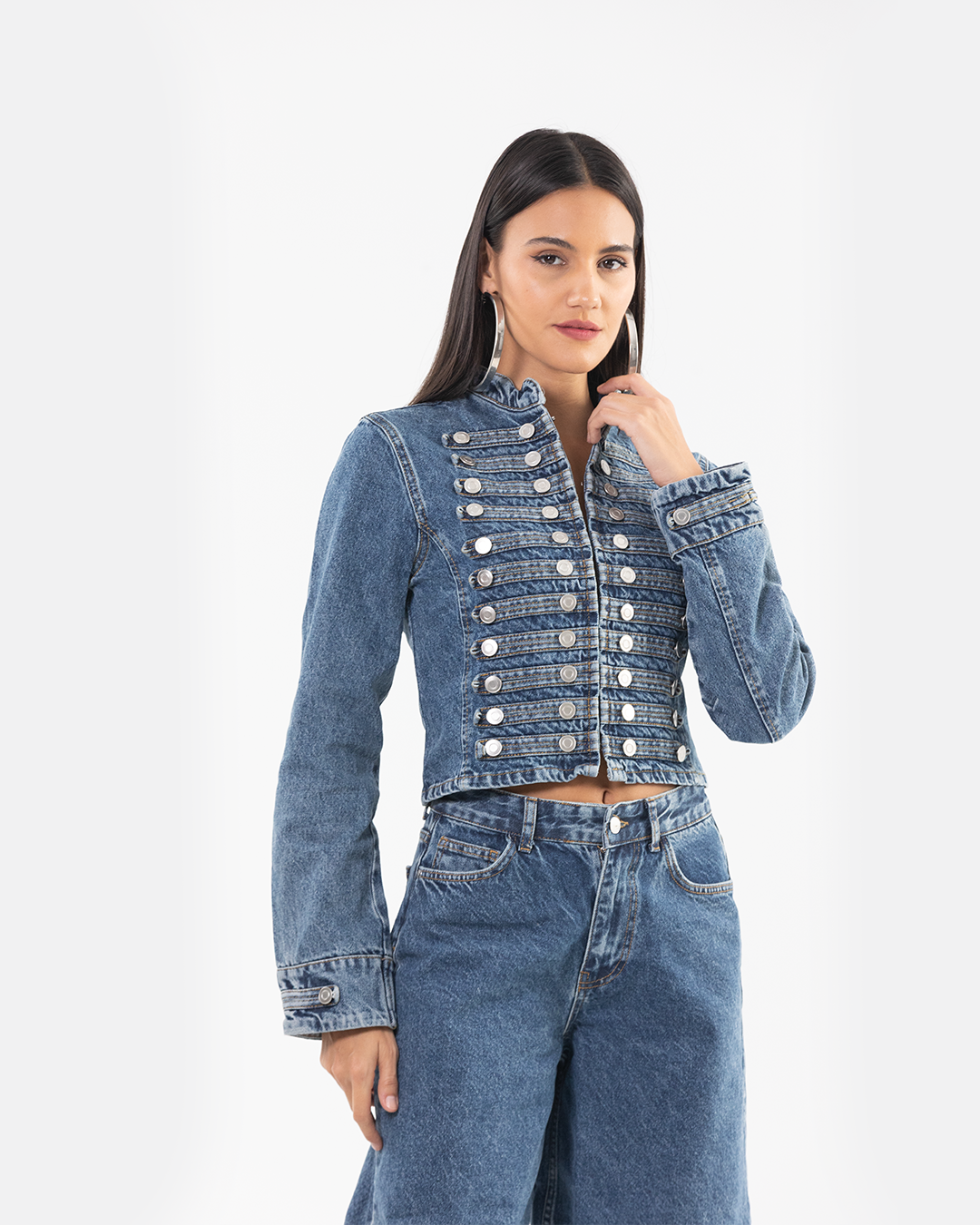 Military-Style Denim Jacket