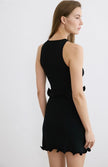 Crew Neck Sleeveless Black Crop Knit Blouse