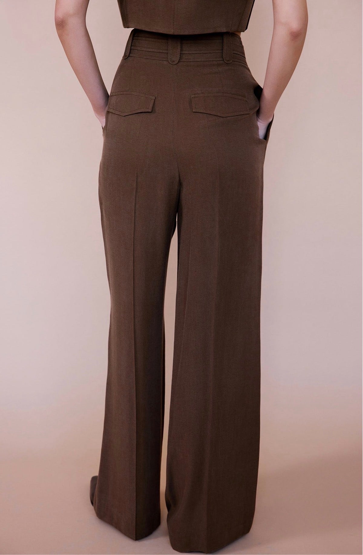 High Waist Wide Leg Pleated Brown Trousers