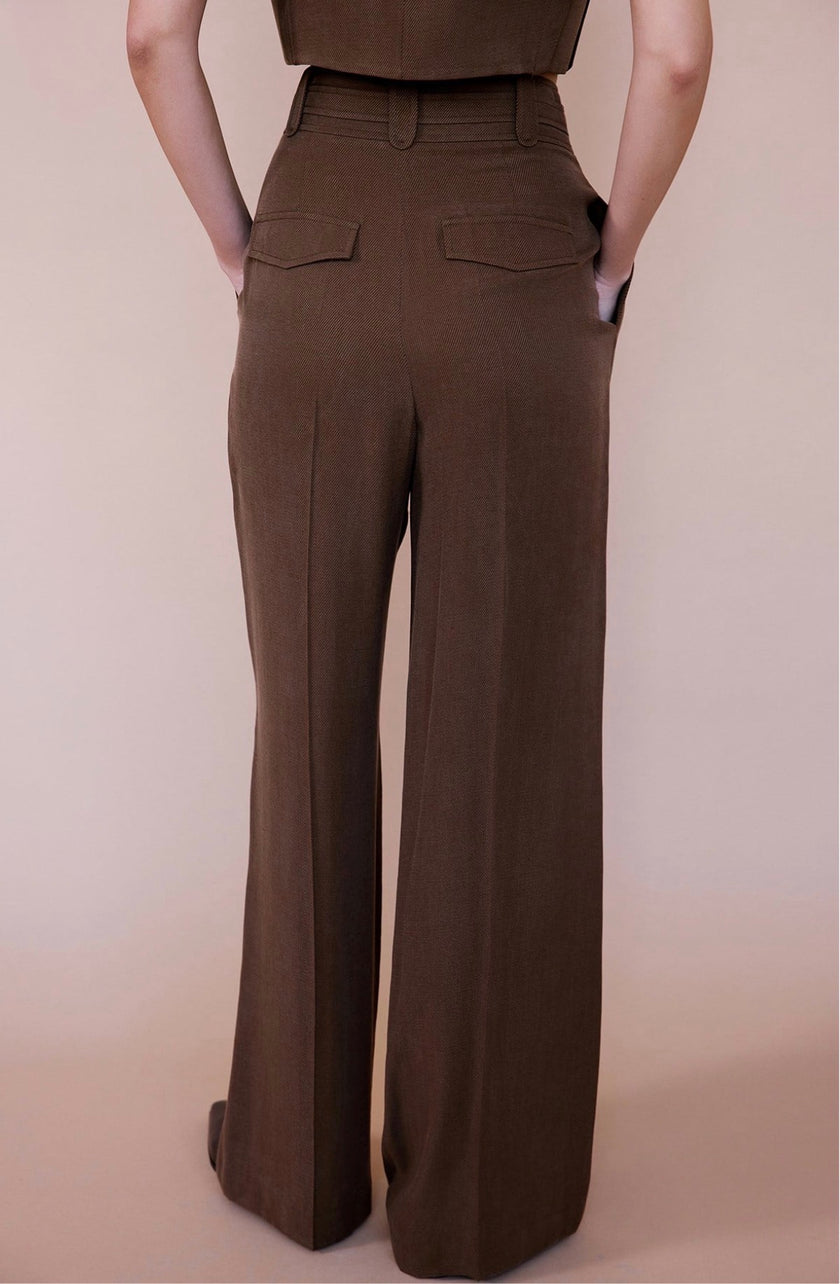High Waist Wide Leg Pleated Brown Trousers